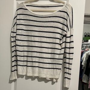 LOFT Black and White Striped Blouse